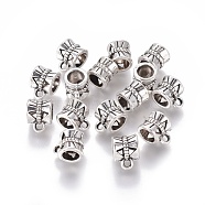 Tibetan Style Alloy Tube Bails, Loop Bails, Bail Beads, Column, Lead Free & Cadmium Free & Nickel Free, Antique Silver, 9x7x7mm, Hole: 2mm, about 1250pcs/1000g(TIBE-30047-AS-NR)