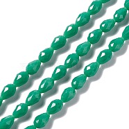 Faceted Glass Beads Strands, Teardrop, Medium Sea Green, 12x8~9mm, Hole: 1.2mm, about 57pcs/strand, 23.74''(60.3cm)(GLAA-E037-01H)