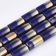 Half Electroplate Opaque Glass Beads Strands, Column, Dark Blue, 19.5~20x10mm, Hole: 1.4mm, about 17pcs/strand, 13.38 inch(X-EGLA-S177-02E)