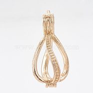 Brass Locket Pendants, Cage Pendants, Hollow, teardrop, Light Gold, 28x13x13mm, Hole: 5x3.5mm, Inner measure: 10x16mm(KK-Q748-039KC)