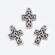 Alloy Pendants, Lead Free and Cadmium Free, Cross, Antique Silver Color, about 18mm long, 12mm wide, 2mm thick, hole: 1mm(X-EA0111Y)