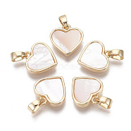Brass Charms, with Freshwater Shell, Nickel Free, Real 18k Gold Plated, Heart, Seashell Color, 12x11.5x3mm, Hole: 2x4mm(KK-R134-053-NF)