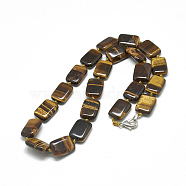 Natural Tiger Eye Beaded Necklaces, with Alloy Lobster Clasps, Rectangle, 18.1 inch~18.5  inch(46~47cm), Rectangle: 18~18.5x13mm(NJEW-S398-14)