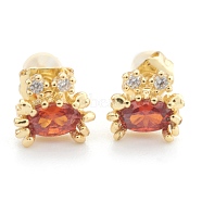 Brass Cubic Zirconia Stud Earring, with Ear Nuts/Plastic Earring Backs, Crab, Real 18K Gold Plated, 6.5x7x3mm, Pin: 1mm(EJEW-O106-04G)