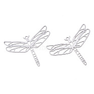 201 Stainless Steel Filigree Pendants, Etched Metal Embellishments, Dragonfly, Stainless Steel Color, 22x29.5x0.3mm, Hole: 1.2mm(STAS-S118-008P)