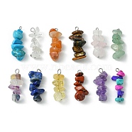 12Pcs 12 Styles Natural & Synthetic Mixed Gemstone Pendants, Chip Charms with 304 Stainless Steel Loops, Stainless Steel Color, 22~25x7~10x5~10mm, Hole: 1.5~2.5mm, 1pc/style(PALLOY-JF02499-02)