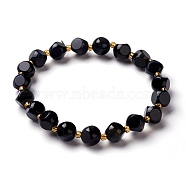 Faceted Natural Tiger Eye Stretch Beaded Bracelets, with Glass Beads, Six Sided Celestial Dice, Inner Diameter: 2~2-3/8 inch(5.1~6cm)(BJEW-H543-A01)