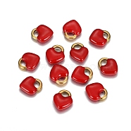 Ion Plating(IP) 304 Stainless Steel Charms, Enamelled Sequins, Heart Lock, Golden, Red, 11x9.5x3.5mm, Hole: 2.5x4mm(STAS-I157-06G-05)