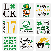 9Pcs 9 Styles Saint Patrick's Day PET Hollow Out Drawing Painting Stencils Sets, for DIY Scrapbook, Photo Album, Shamrock & Leprechaun with Top Hat & Word Lucky, Mixed Patterns, 15x15cm, about 1 style/pc(DIY-WH0383-0021)