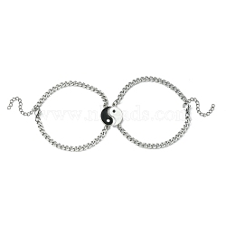 2Pcs Yin Yang Alloy Magnetic Couple Bracelets Set, 304 Stainless Steel Link Bracelets, Stainless Steel Color, 9-1/8 inch(23cm), 1Pc/style(BJEW-TA00293)