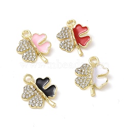 Alloy Enamel Connector Charms, Clover Links, with Crystal Rhinestone, Light Gold, Cadmium Free & Lead Free, Mixed Color, 19.5x15x5mm, Hole: 2.5mm(PALLOY-D011-04LG)