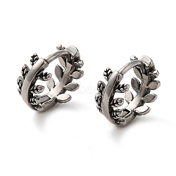 316 Surgical Stainless Steel Hoop Earrings, Leaf, Antique Silver, 11.5x6mm(EJEW-Q795-08AS)
