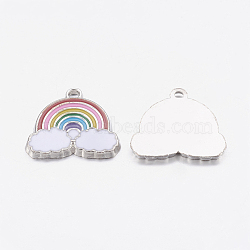 Alloy Enamel Pendants, Rainbow & Cloud Charms, for Children Kids Jewelry Making, Platinum, Cadmium Free & Nickel Free & Lead Free, Colorful, 17.5x19x1.6mm, Hole: 2mm(X-EA214Y-NF)