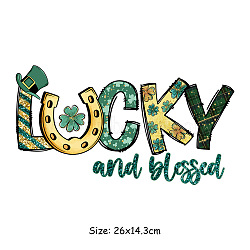 Saint Patrick's Day Theme PET Sublimation Stickers, Heat Transfer Film, Iron on Vinyls, for Clothes Decoration, Word, 143x260mm(PW-WG43310-01)