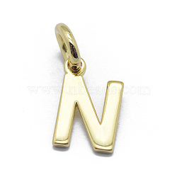 925 Sterling Silver Charms, Letter, Real 18K Gold Plated, Letter.N, 9x5.5x0.5mm, Hole: 3mm(STER-E064-02N-G)