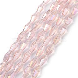 Transparent Glass Beads, Bicone, AB Color Plated, Faceted, Misty Rose, 8x4mm, Hole: 0.8mm, about 70pcs/strand, 20.47 inch(52cm)(GLAA-P001-02A-07)
