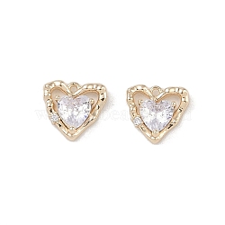 Brass Micro Pave Clear Cubic Zirconia Pendants, Heart Charms, Real 18K Gold Plated, 9x9.5x3mm, Hole: 0.8mm(KK-K351-45C-G)