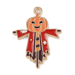 Thanksgiving Day Theme Alloy Enamel Pendants, Golden, Pumpkin Scarecrow Charm, Red, 26.5x20.5x1.5mm, Hole: 1.6mm(ENAM-D064-02A)