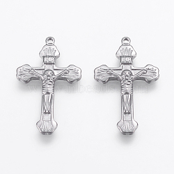 304 Stainless Steel Pendants, Crucifix Cross for Easter, Stainless Steel Color, 30x17.5x2.5mm, Hole: 1mm(STAS-L199-03P)