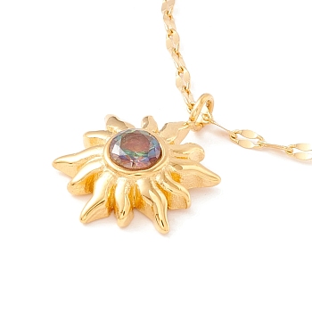 Cubic Zirconia Sun Pendant Necklace for Women, Golden, 15.94 inch(40.5cm)