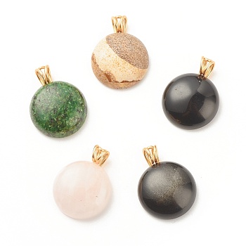 Natural Mixed Stone Pendants, with Light Gold Tone Copper Wire, Half Round/Dome, 26x20x8mm, Hole: 4mm
