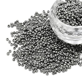 12/0 Grade A Round Glass Seed Beads, Metallic Colours, Matte Style, Platinum Plated, 12/0, 2x1.5mm, Hole: 0.8mm, about 30000pcs/bag