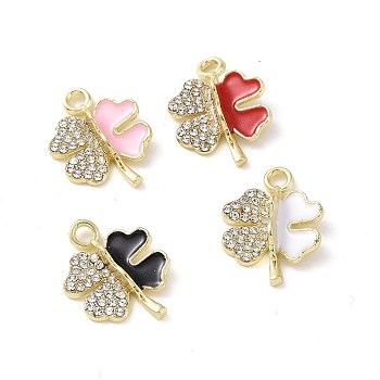 Alloy Enamel Connector Charms, Clover Links, with Crystal Rhinestone, Light Gold, Cadmium Free & Lead Free, Mixed Color, 19.5x15x5mm, Hole: 2.5mm