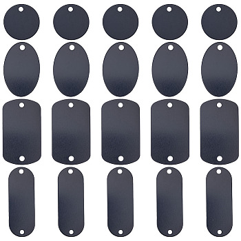 DIY Jewelry Making Finding Kit, Including 24Pcs 4 Styles Oval & Flat Round Aluminum Connector Charm & Pendant, Stamping Blank Dog Tags, Black, 25~51x19~25x1mm, Hole: 3mm, 6Pcs/style