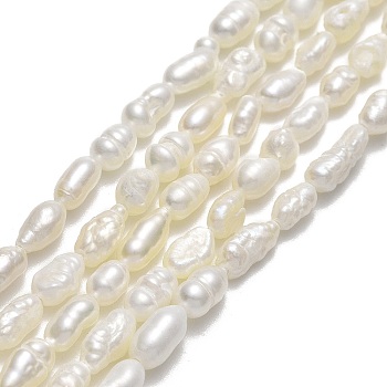Natural Cultured Freshwater Pearl Beads Strands, Rice, Linen, 4~7x2.8~3.2mm, Hole: 0.5mm, about 64~67pcs/strand, 13.98''~14.17"(35.5~36cm)
