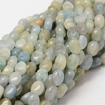 Oval Natural Aquamarine Bead Strands, 8x6x4mm, Hole: 1mm, about 52pcs/strand, 15.7 inch