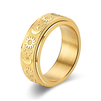 Star & Moon & Sun Titanium Steel Rotatable Finger Ring, Fidget Spinner Ring for Calming Worry Meditation, Golden, US Size 8 1/2(18.5mm)