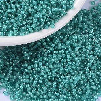 MIYUKI Round Rocailles Beads, Japanese Seed Beads, (RR3765) White Lined Emerald, 15/0, 1.5mm, Hole: 0.7mm, about 5555pcs/bottle, 10g/bottle