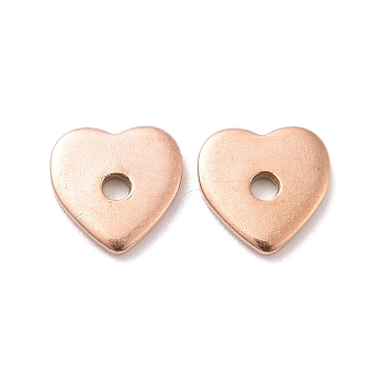 Ion Plating(IP) 304 Stainless Steel Beads, Heart, Rose Gold, 6x6x1mm, Hole: 1mm