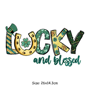 Saint Patrick's Day Theme PET Sublimation Stickers, Heat Transfer Film, Iron on Vinyls, for Clothes Decoration, Word, 143x260mm