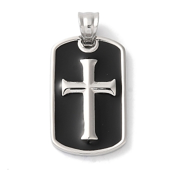 304 Stainless Steel Pendants, with Enamel, Rectangle with Cross Charm, Stainless Steel Color, 16x26x2mm, Hole: 5.5x5mm