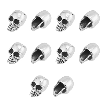 10Pcs 316 Surgical Stainless Steel Beads, Skull, Stainless Steel Color, 20x13.5x13mm, Hole: 6.5mm