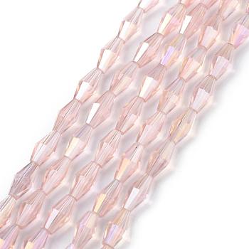 Transparent Glass Beads, Bicone, AB Color Plated, Faceted, Misty Rose, 8x4mm, Hole: 0.8mm, about 70pcs/strand, 20.47 inch(52cm)