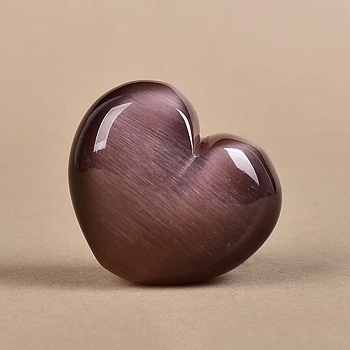 Cat Eye Display Decoration, No Hole Heart Beads for Home Decoration, Rosy Brown, 38x45x24mm