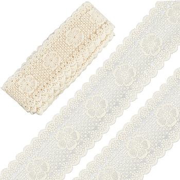 5 Yards Flat Cotton Lace Ribbon, for DIY Jewelry Making, Birthday Wedding Party Decoration, Floral White, 2-1/4 inch(58mm), about 5.00 Yards(4.57m)/Set