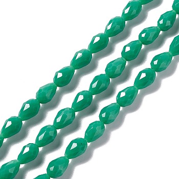 Faceted Glass Beads Strands, Teardrop, Medium Sea Green, 12x8~9mm, Hole: 1.2mm, about 57pcs/strand, 23.74''(60.3cm)