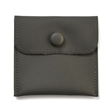 PU Imitation Leather Jewelry Storage Bags, with Iron Snap Buttons, Square, Black, 7.7x7.9x1cm