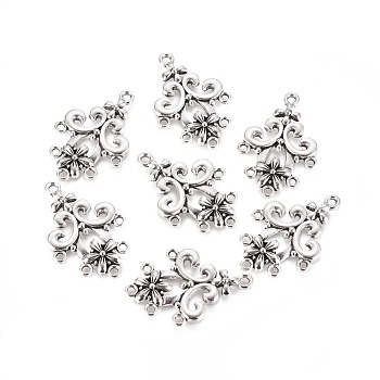 Alloy Chandelier Components, Lead Free and Cadmium Free, Flower, Antique Silver Color, about 35mm long, 24mm wide, 2mm thick, hole: 1.5mm