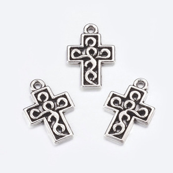 Alloy Pendants, Lead Free and Cadmium Free, Cross, Antique Silver Color, about 18mm long, 12mm wide, 2mm thick, hole: 1mm
