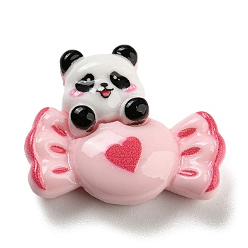 Panda Theme Opaque Resin Decoden Cabochons, Imitation Food, Panda with Candy, Pink, 22.5x27.5x8mm