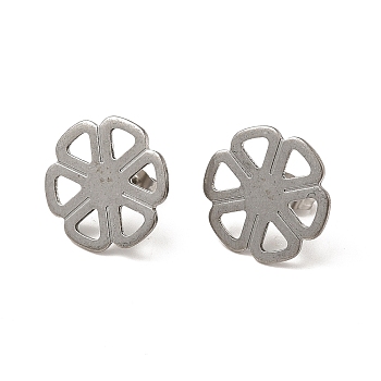 201 Stainless Steel Stud Earring Findings, with 304 Stainless Steel Pin & Hole & Friction Ear Nuts, Flower, Stainless Steel Color, 17x18mm, Hole: 4x3.5mm, Pin: 0.7mm