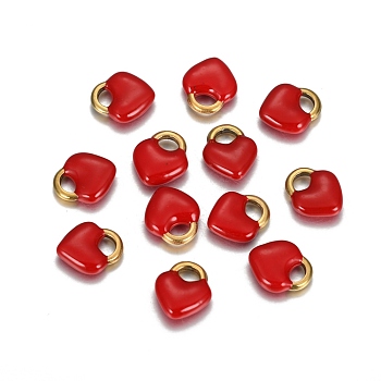 Ion Plating(IP) 304 Stainless Steel Charms, Enamelled Sequins, Heart Lock, Golden, Red, 11x9.5x3.5mm, Hole: 2.5x4mm