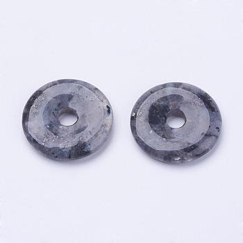 Natural Larvikite Pendants, Donut/Pi Disc, Donut Width: 11~12mm, 28~30x5~6mm, Hole: 6mm