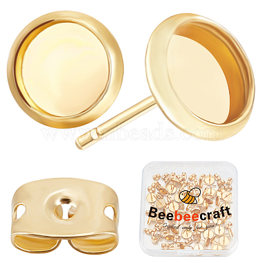 Real 18K Gold Plated Flat Round 304 Stainless Steel Earring Settings