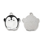 Alloy Enamel Pendants, Penguin Charms, Platinum, Black, 21.5x18.5x1.5mm, Hole: 1.6~1.8mm(ENAM-B050-03P-02)