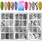 Stainless Steel DIY Nail Art Templates, Template Tool, Rectangle, Mixed Shapes, 12x6cm, 3pcs/set(MRMJ-WH0092-083)